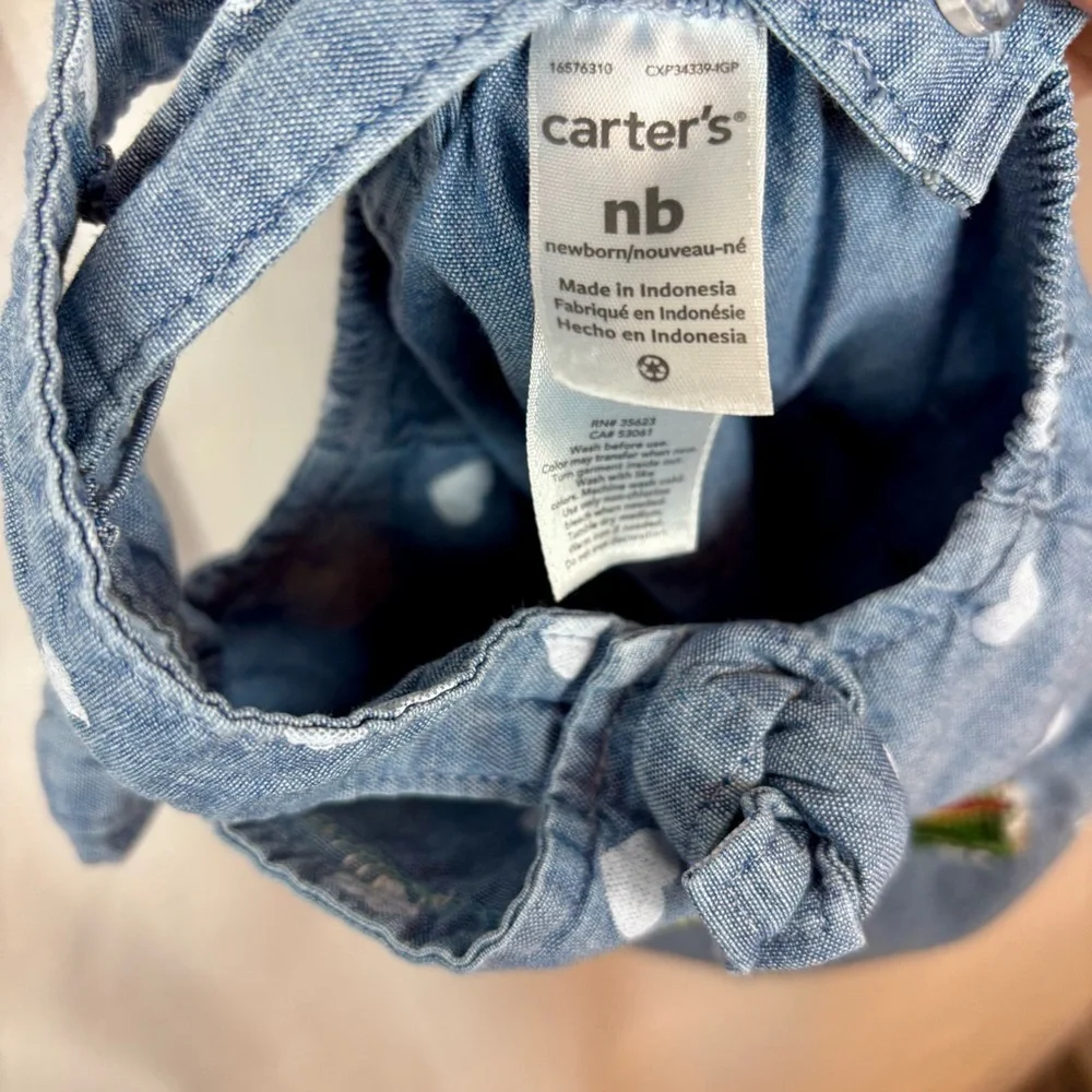 Carter's Chambray Polka Dot Newborn‎ Romper with Appliqué Owl Hand Crafted